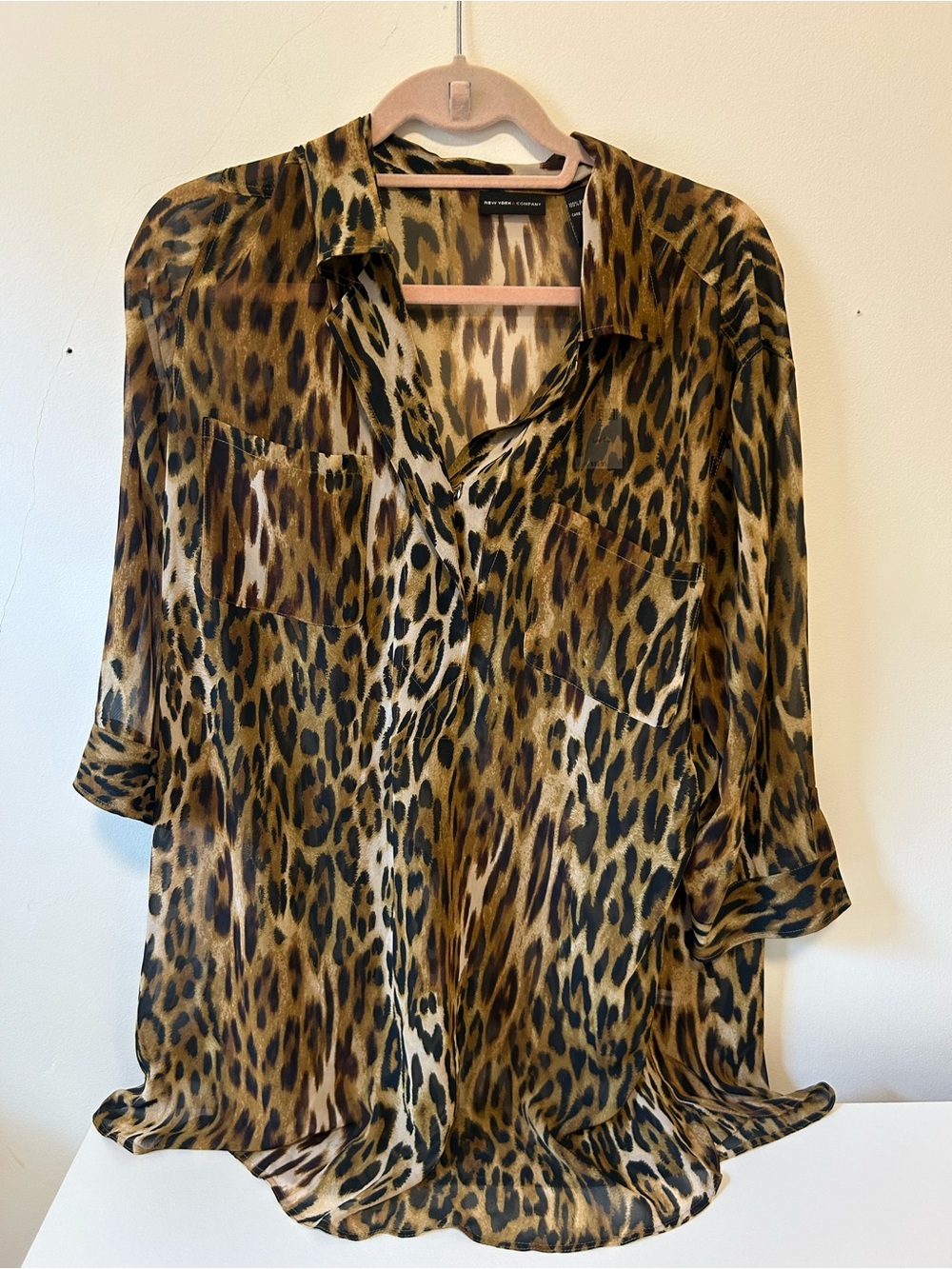 New York & Company Leopard Print Silk Blouse - Brown, Black, Tan
